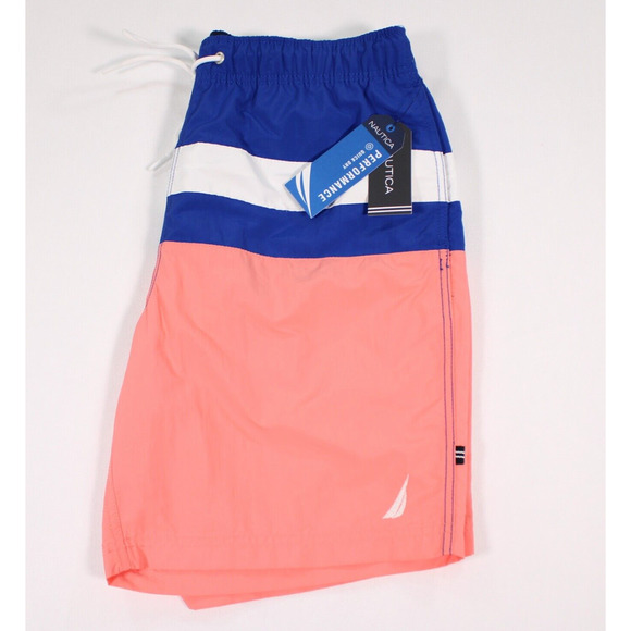 Nautica Men's Pale Coral & Blue Color Blocked Swim Trunks Size Small NWT - Picture 3 of 3